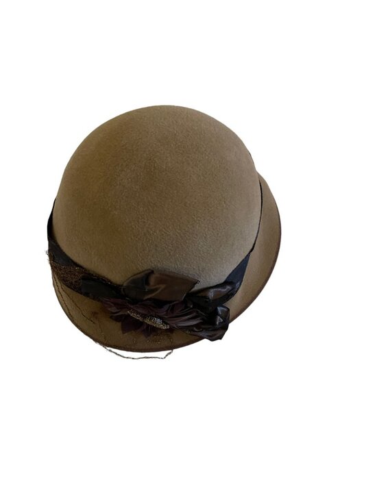 Louise Green Brown Wool Cloche Hat Satin Ribbon Feather Rhinestone Flower Accent main image 5